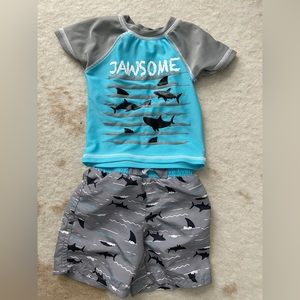 Sol sharks swim trunks and rash guard 6-9 mos
